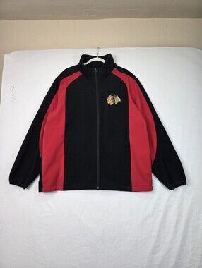 NHL Chicago Blackhawks Full Zip Track Jacket Black Red Fleece Lined XL